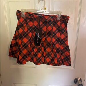 Dolls Kill orange and Black Pleated Skater Skirt